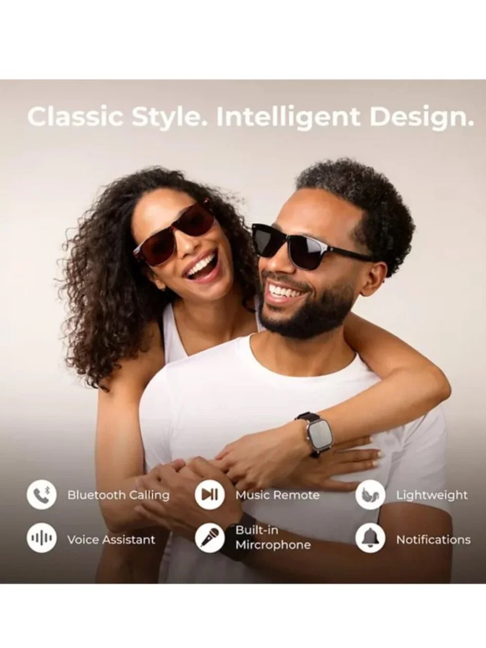 Smart Glasses UV400, Bluetooth Audio with Open Ear Speakers, Hands-Free Calling